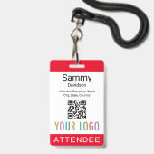 Red Attendee Name Badge Event Gast QR Code Logo (Voorkant met koord)