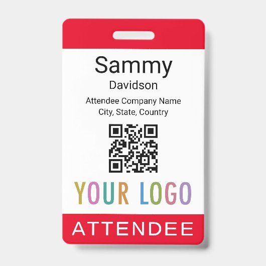 Red Attendee Name Badge Event Gast QR Code Logo (Voorkant)