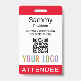 Red Attendee Name Badge Event Gast QR Code Logo