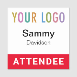 Red Attendee Name Badge met Event Logo Square Pin