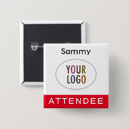 Red Attendee Name Badge met Logo Pinback Square Vierkante Button 5,1 Cm