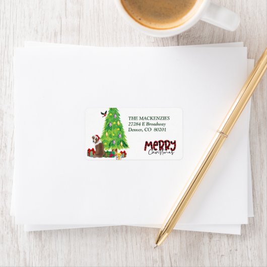 Red Aussie Dog kerstboom — Adres teruggeven Etiket (Insitu)