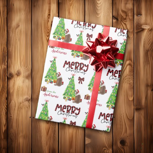 Red Aussie Dog, vogel en kerstboom Cadeaupapier