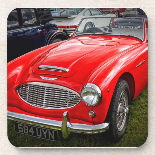 Red Austin Healey 3000 klassieke sportwagen Bier Onderzetter (Voorkant)