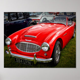 Red Austin Healey 3000 klassieke sportwagen Poster