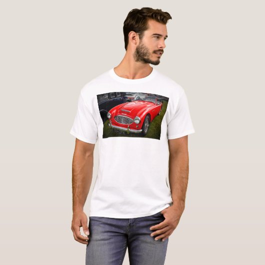 Red Austin Healey 3000 klassieke sportwagen T-shirt (Voorkant volledig)