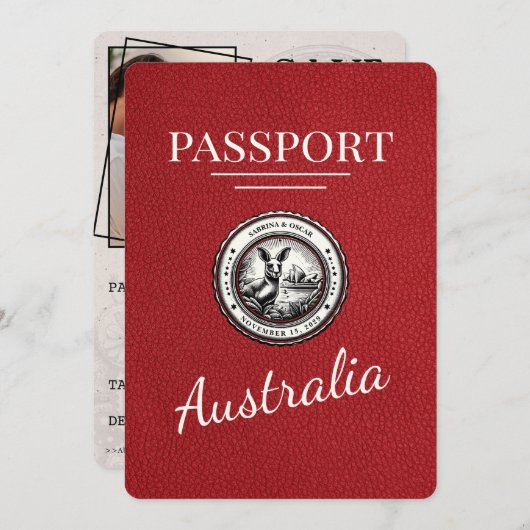 Red Australia Passport Bewaar de datum Save The Date (Voorkant / Achterkant)