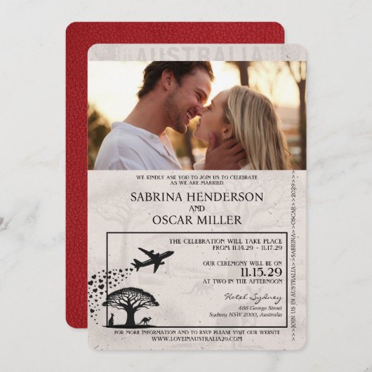 Red Australia Passport Wedding Kaart (Voorkant / Achterkant)