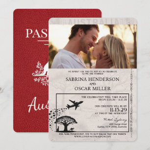 Red Australia Passport Wedding Kaart