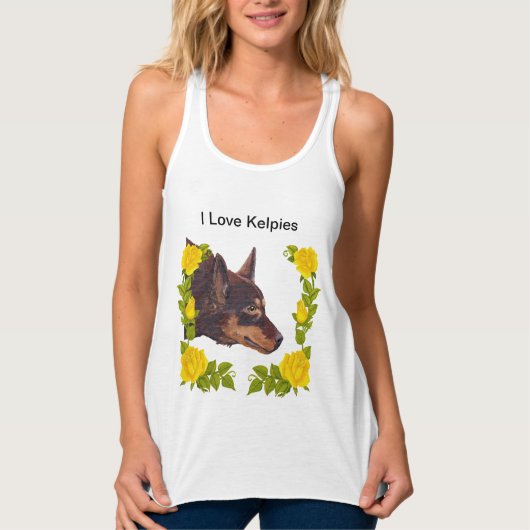Red Australian Kelpie op gele rozen Tanktop (Voorkant)
