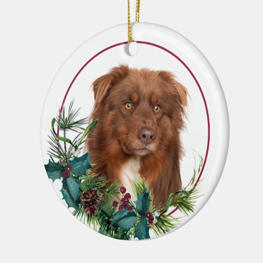 Red Australian Shepherd Dog Evergreen Berry Wreath Keramisch Ornament (Links)