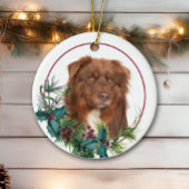 Red Australian Shepherd Dog Evergreen Berry Wreath Keramisch Ornament