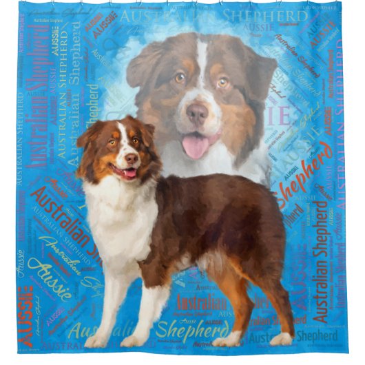 Red Australian Shepherd dogs - Aussie Douchegordijn (Voorkant)
