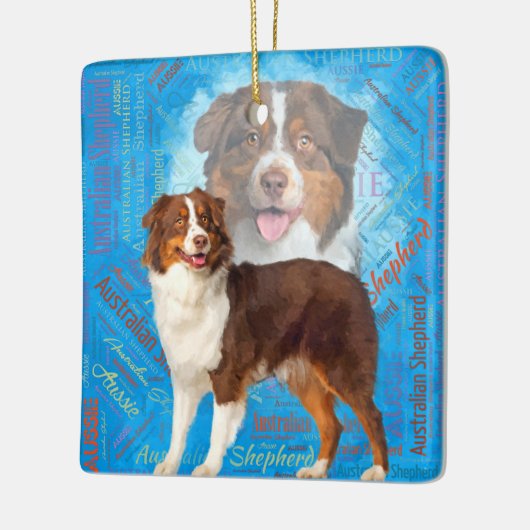 Red Australian Shepherd dogs - Aussie Keramisch Ornament (Links)