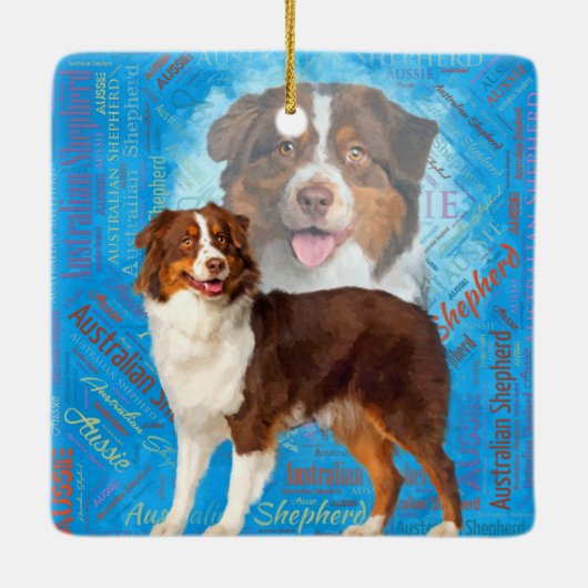 Red Australian Shepherd dogs - Aussie Keramisch Ornament (Achterkant)