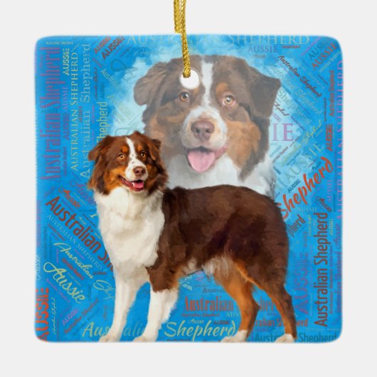 Red Australian Shepherd dogs - Aussie Keramisch Ornament (Voorkant)