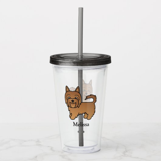 Red Australian Terrier Cartoon Dog & Naam Acryl Drinkbeker (Voorkant)