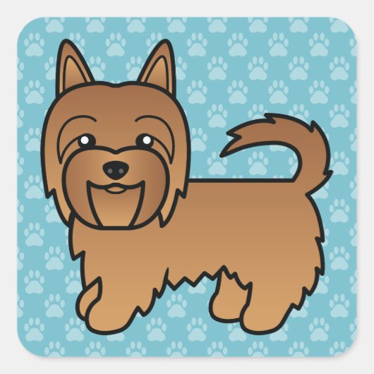 Red Australian Terrier Dog Cartoon Illustratie Vierkante Sticker (Voorkant)