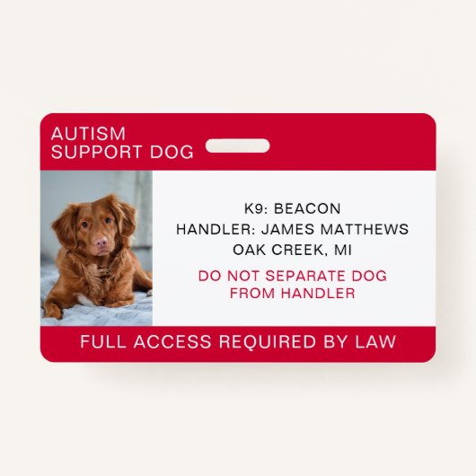 Red Autism Support Dog Foto Badge (Voorkant)