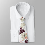 Red Autumn Leaves Pattern White Stropdas (Gebonden)