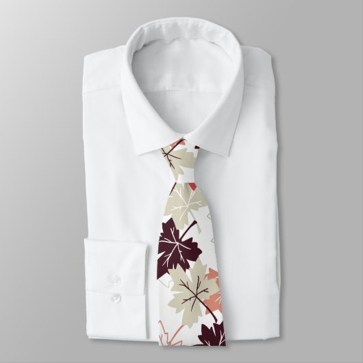 Red Autumn Leaves Pattern White Stropdas (Gebonden)
