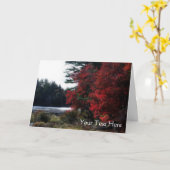 Red Autumn Leaves Pond Natuur Photo Card Kaart (Gele Bloem)