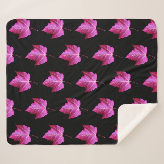 Red Autumn Maple Leaf Pattern on Black Floral Sherpa Deken (Voorkant (horizontaal))