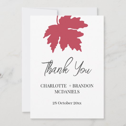 Red Autumn Maple Leaf Weddenschap Bedankt (Voorkant)