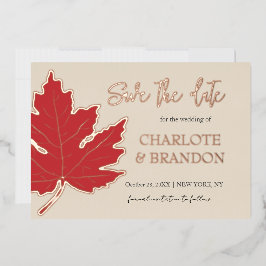 Red Autumn Maple Leaf Wedding Save the Date Folie Uitnodiging