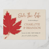 Red Autumn Maple Leaf Wedding Save the Date Folie Uitnodiging (Voorkant)