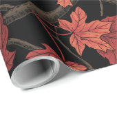 Red Autumn maple leaves on black Cadeaupapier (Rol Hoek)