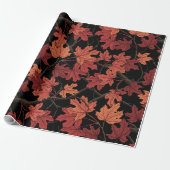 Red Autumn maple leaves on black Cadeaupapier (Uitgerold)