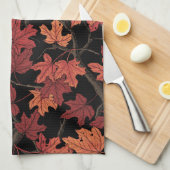 Red Autumn maple leaves on black Theedoek (Quarter Fold)