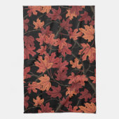 Red Autumn maple leaves on black Theedoek (Verticaal)