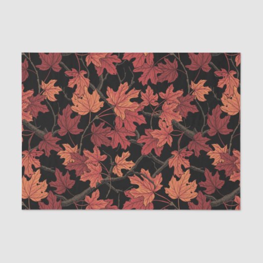 Red Autumn maple leaves on black Tissuepapier (Voorkant)