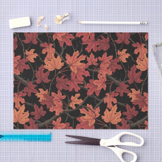 Red Autumn maple leaves on black Tissuepapier (Craft)