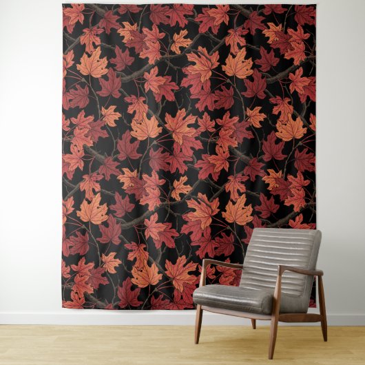 Red Autumn maple leaves on black Wandkleed (In situ)