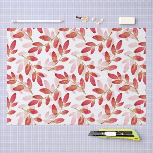 Red Autumn Waterverf Gelaagde bladeren Patroon Tissuepapier (Craft)