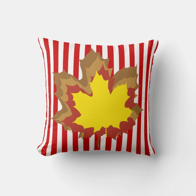 Red Autumnal Stripes met Leaves Kussen (Voorkant)