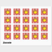 Red Autumnal Stripes met Leaves Vierkante Sticker (Vel)