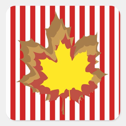 Red Autumnal Stripes met Leaves Vierkante Sticker (Voorkant)