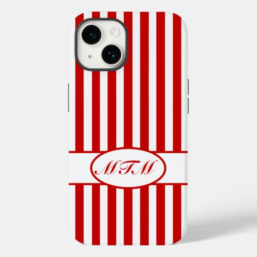 Red Autumnal Stripes met monogram Case-Mate iPhone Case (Achterkant)