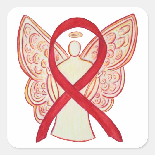 Red Awareness Ribbon Angel Art Decale Stickers (Voorkant)