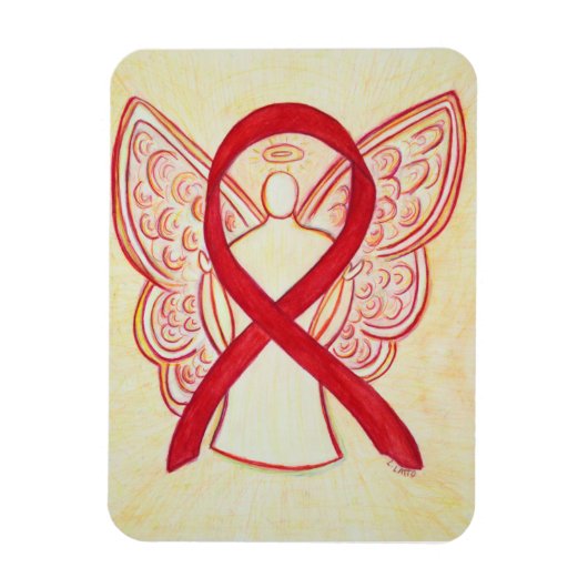 Red Awareness Ribbon Angel Art Magnet Magneet (Verticaal)