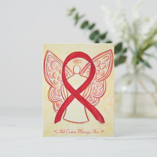 Red Awareness Ribbon Angel Custom Briefkaart (Staand voorkant)