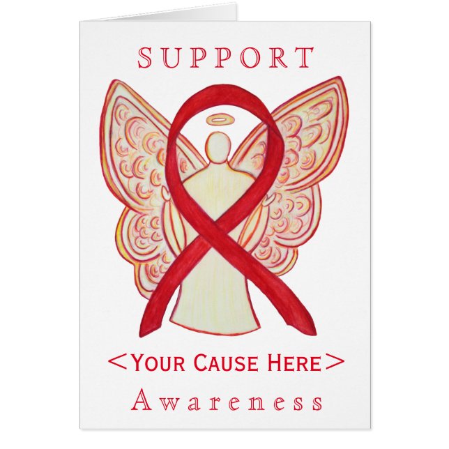 Red Awareness Ribbon Angel Gepersonaliseerd Card (Voorkant)