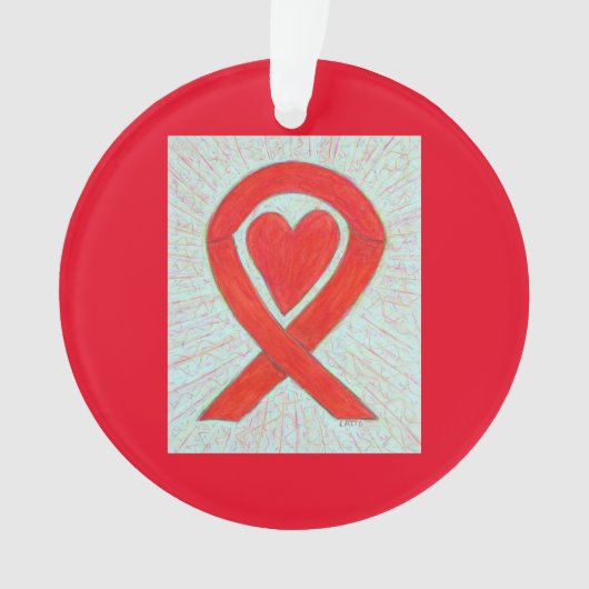 Red Awareness Ribbon Art Heart kerstversieringen Ornament (voorkant)