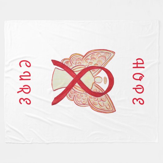 Red Awareness Ribbon Cancer Angel Fleece Blanket (Voorkant (Horizontaal))