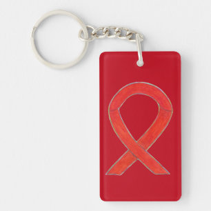 Red Awareness Ribbon Custom Art Sleutelhanger