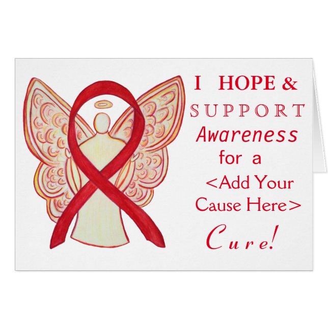 Red Awareness Ribbon Custom Want Angel-kaarten (Voorkant Horizontaal)